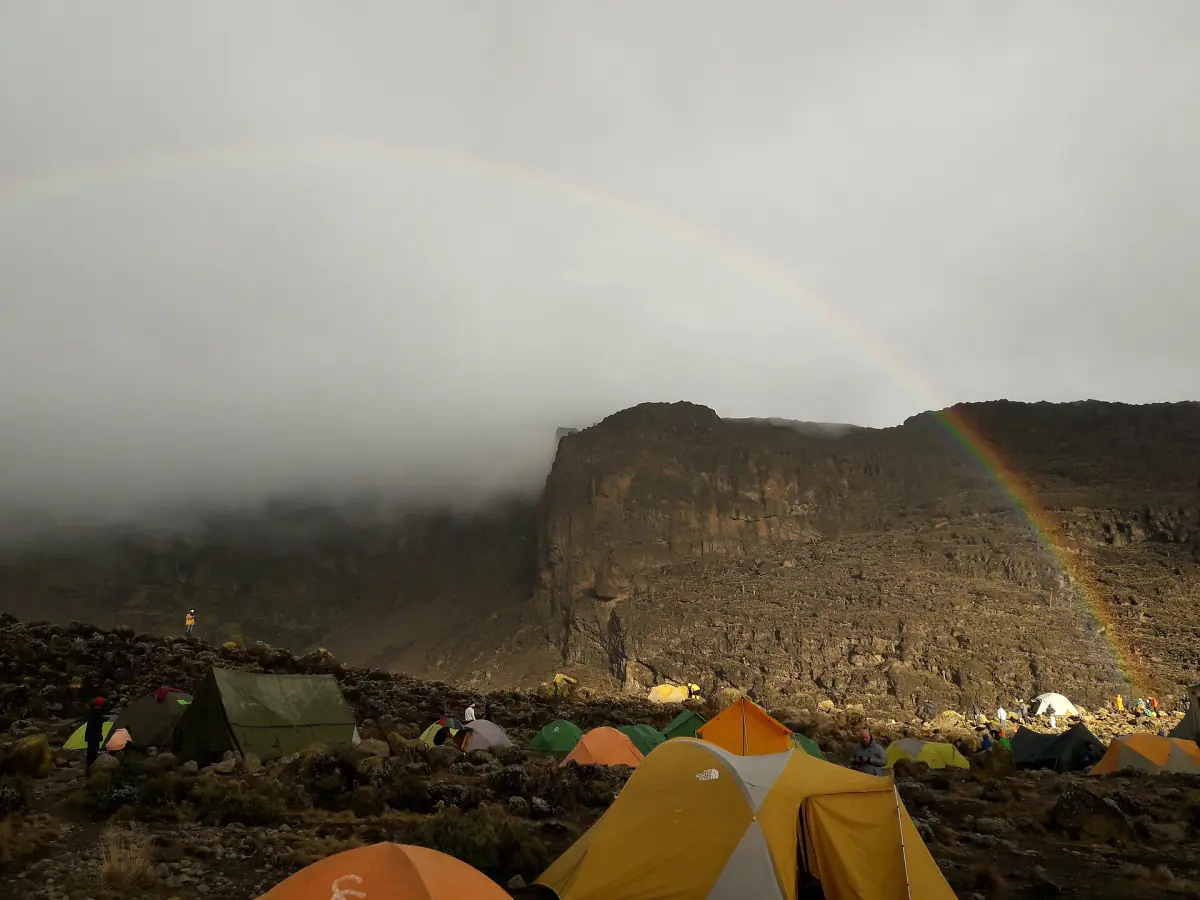 Rainbow over the Barranco Wall and camp